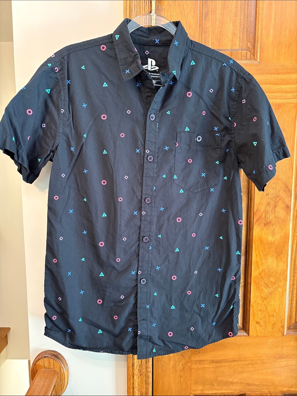 Sony Black Short-Sleeve Button-Up Shirt with PlayStation Icons